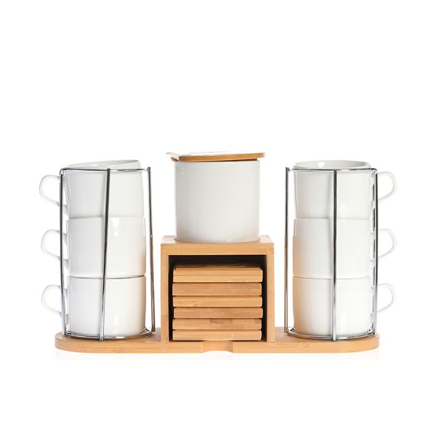 Set elegant 6 cesti 150 ml pentru servire cafea cu suport din bambus