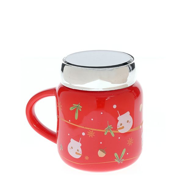 Cana rosie cu capac Merry Christmas 400 ml