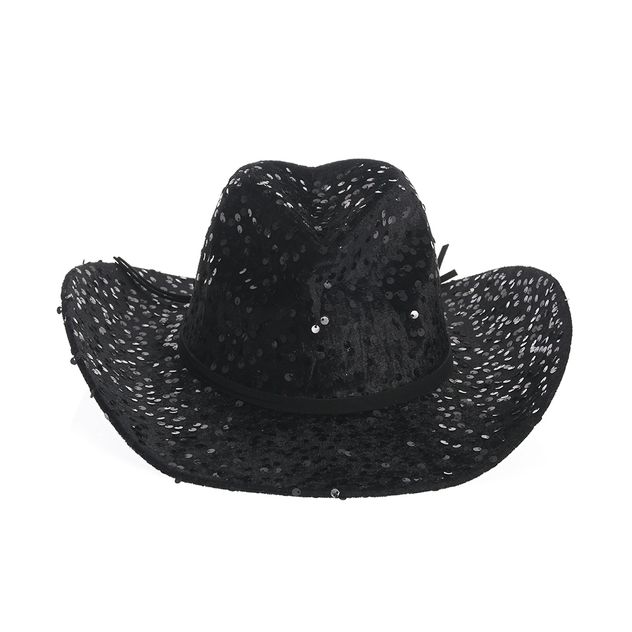Palarie cowboy neagra cu paiete stralucitoare