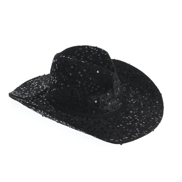 Palarie cowboy neagra cu paiete stralucitoare