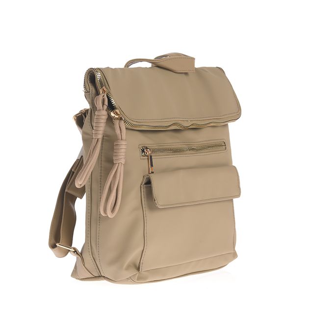 Rucsac kaki casual cu buzunare exterioare si design versatil