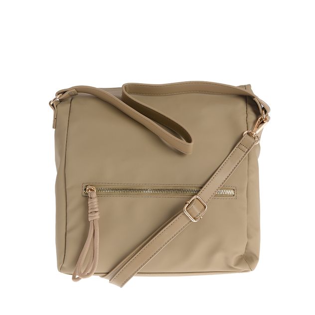 Geanta casual kaki cu buzunar exterior si bareta reglabila