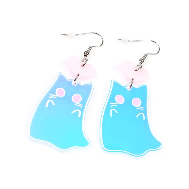 Cercei acrilici pisicuta albastra cu ochi roz