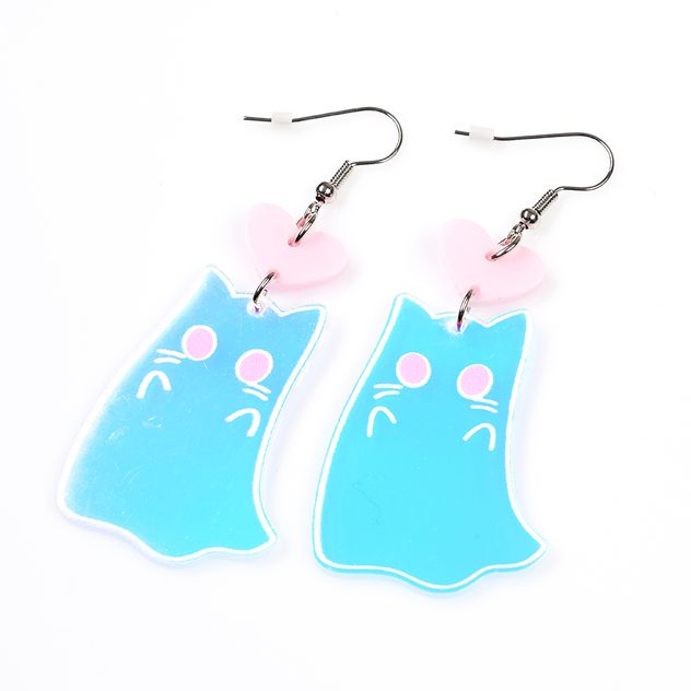 Cercei acrilici pisicuta albastra cu ochi roz