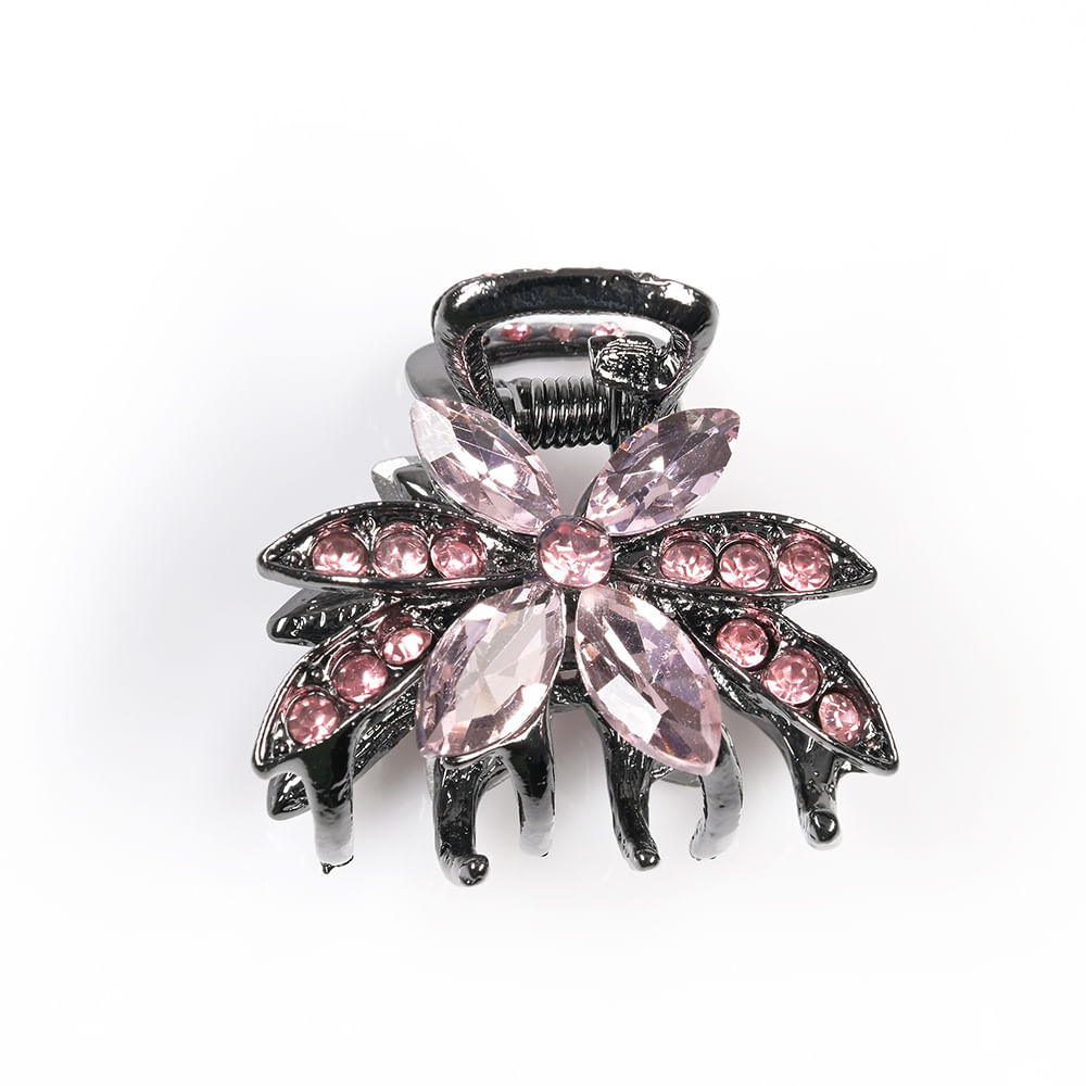 Cleste decorativ pentru par cu pietre roz si design floral elegant