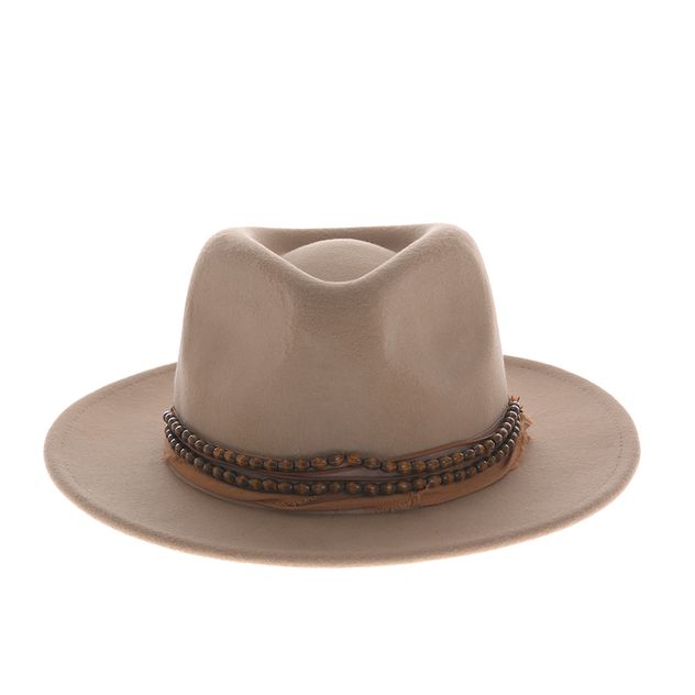 Palarie bej cu bor lat si decor din margele