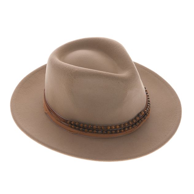 Palarie bej cu bor lat si decor din margele