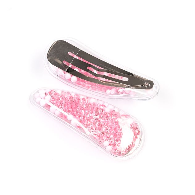 Set 2 agrafe de par cu bilute roz si sclipici