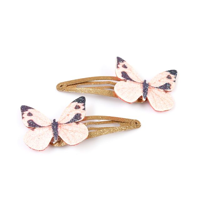 Set 2 agrafe aurii cu fluturi roz