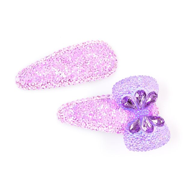Set 2 agrafe mov de par, cu sclipici ?i fundi?a decorativa