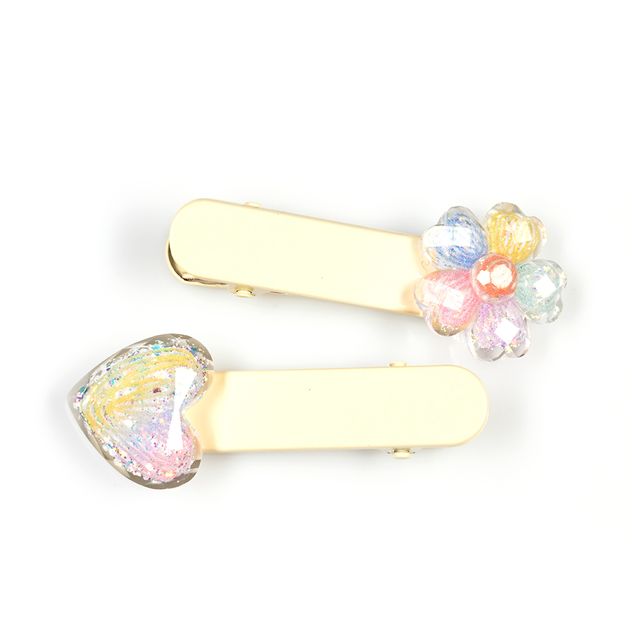 Set 2 agrafe aurii cu inima ?i floare multicolora