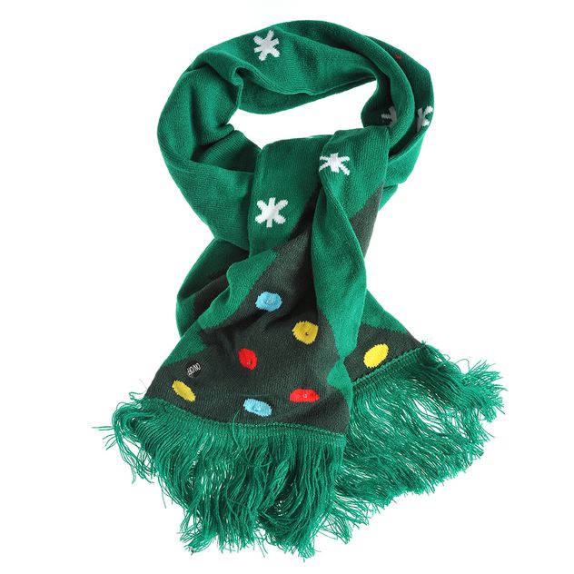 Fular verde de Craciun cu fulgi si globuri