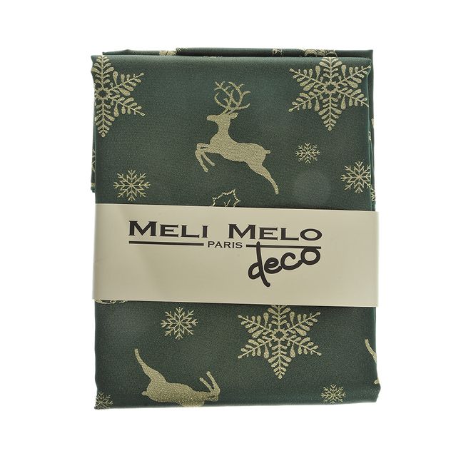 Fata de masa verde cu reni si fulgi aurii