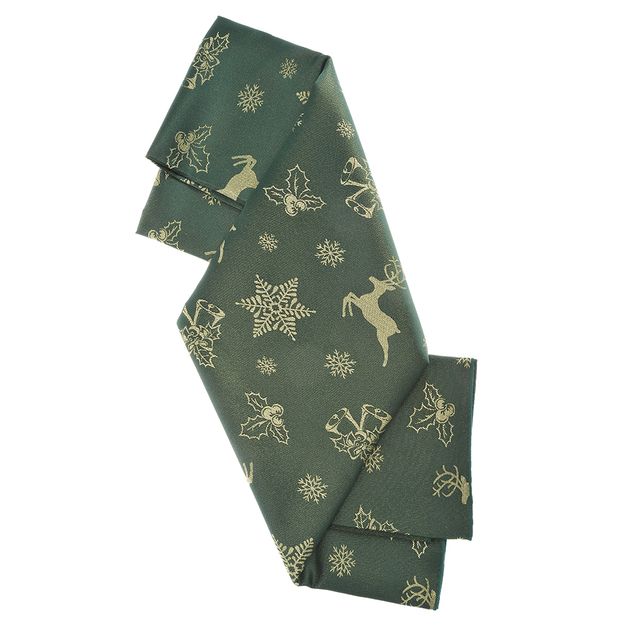 Fata de masa verde cu reni si fulgi aurii