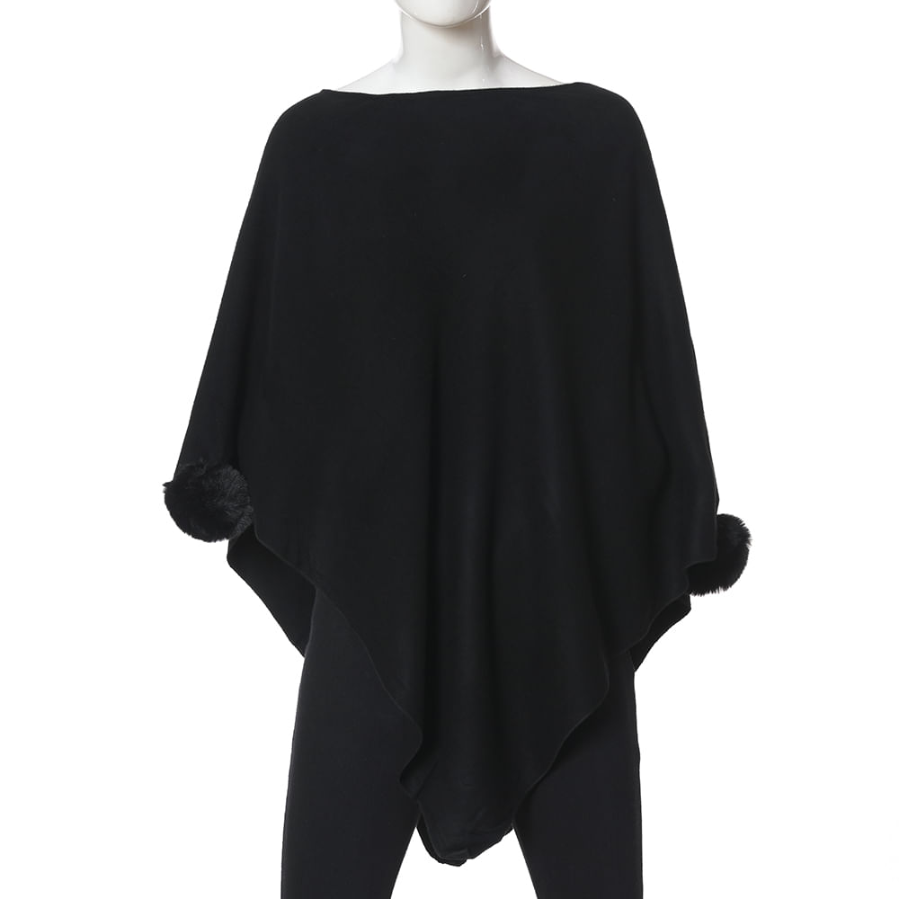 Poncho calduros cu detalii din blana