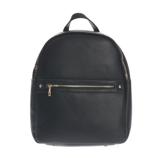 Rucsac negru casual din piele ecologica cu buzunar frontal