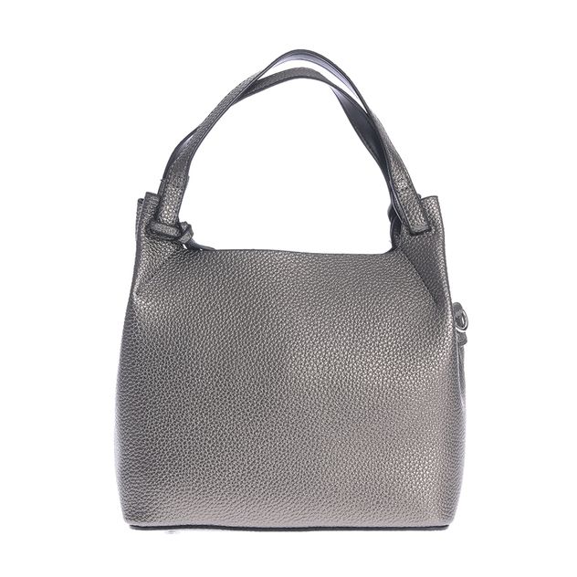 Geanta gri metalizat cu doua manere si bareta detasabila