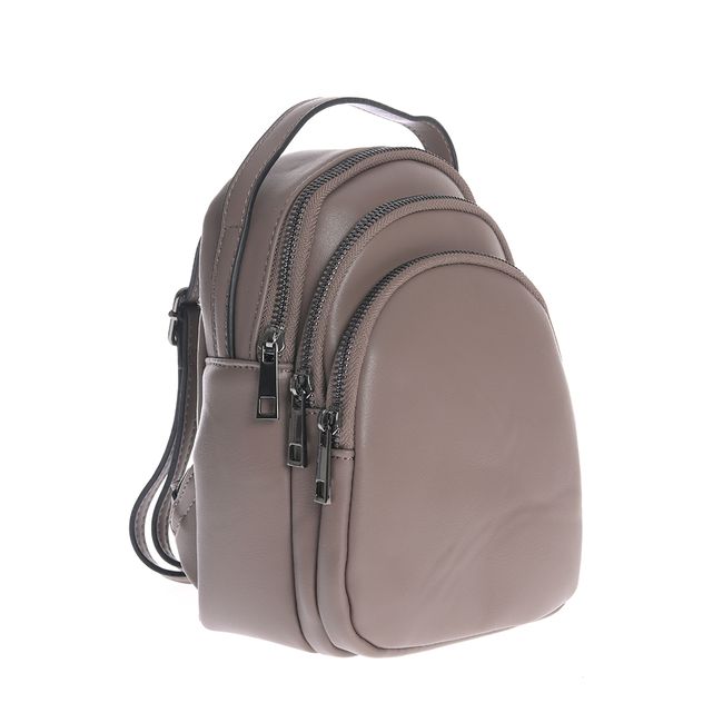 Rucsac taupe din piele ecologica cu 3 compartimente