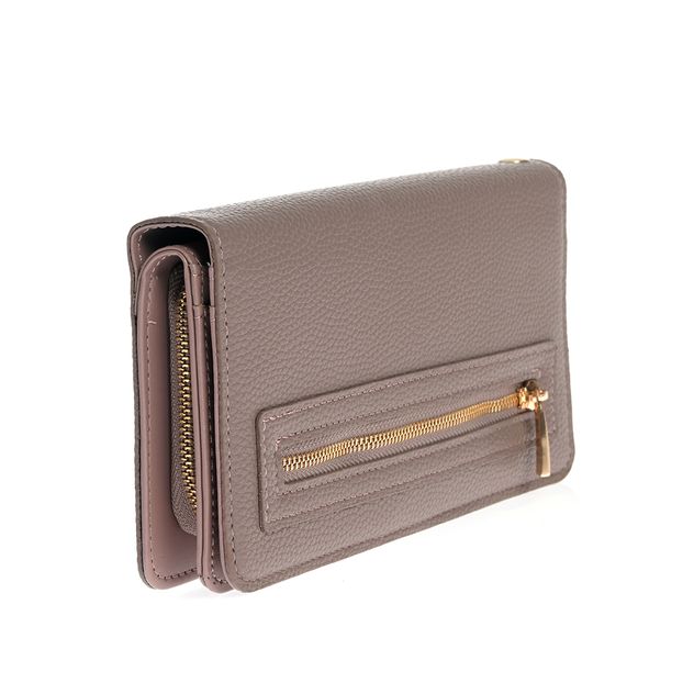Portofel elegant taupe cu buzunar exterior