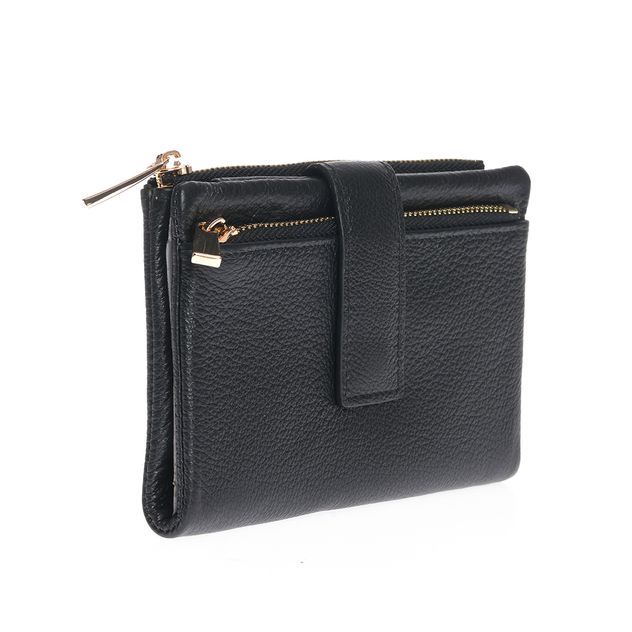 Portofel negru din piele cu fermoar si inchidere cu capsa