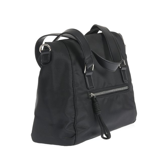 Geanta casual neagra cu manere fixe si buzunar frontal