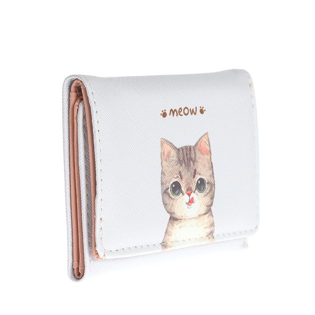 Portofel alb cu pisica si text meow