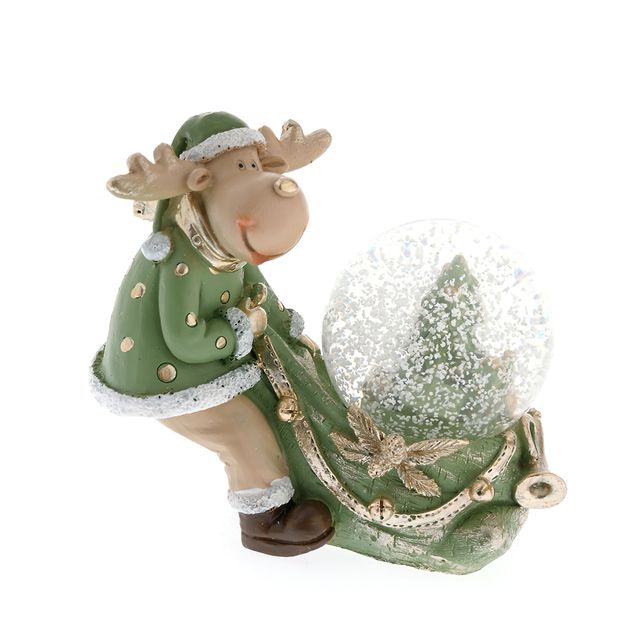 Decoratiune glob cu ren si brad 10.5 cm