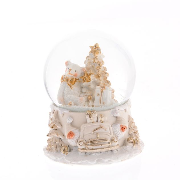 Decoratiune glob cu ursulet si brad 9.5 cm