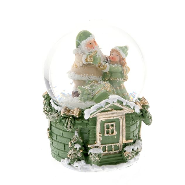 Decoratiune glob cu Mos Craciun si copil 9.5 cm