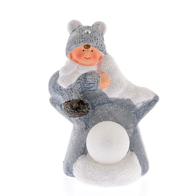 Decoratiune de Craciun copil cu caciula si steluta 18 cm