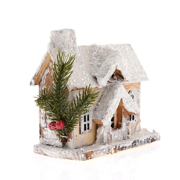 Decoratiune casuta de Craciun cu zapada 15 cm