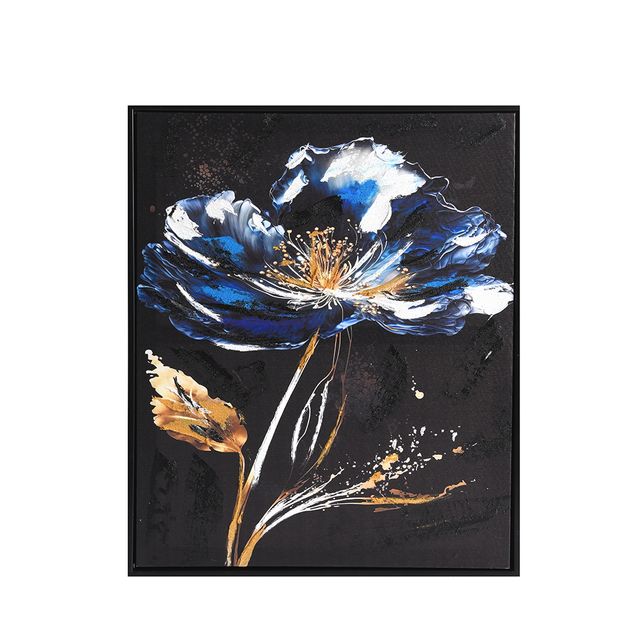 Tablou modern floare pictata cu accente aurii