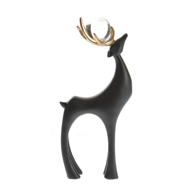 Statueta cerb negru cu coarne aurii 28 cm