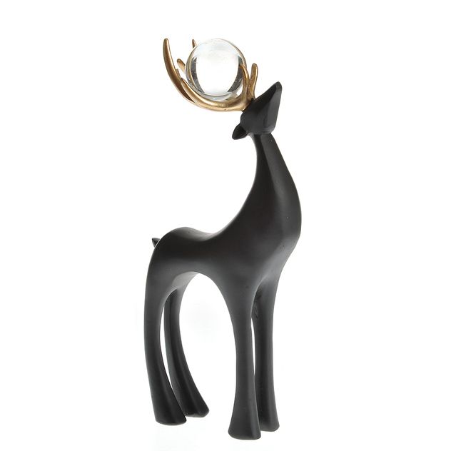 Statueta cerb negru cu coarne aurii 28 cm