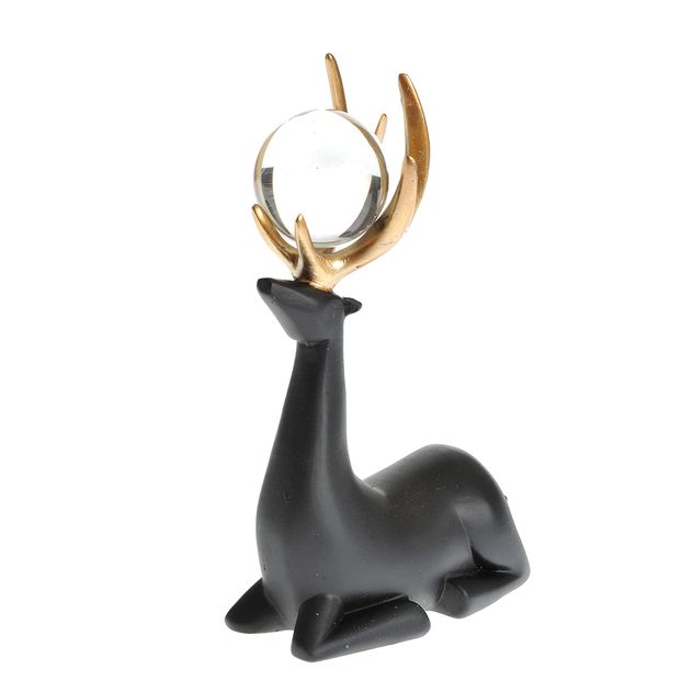 Statueta cerb negru cu coarne aurii 18 cm