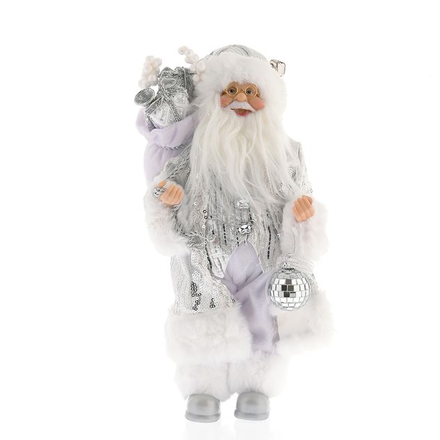 Mos Craciun cu haina argintie 30 cm
