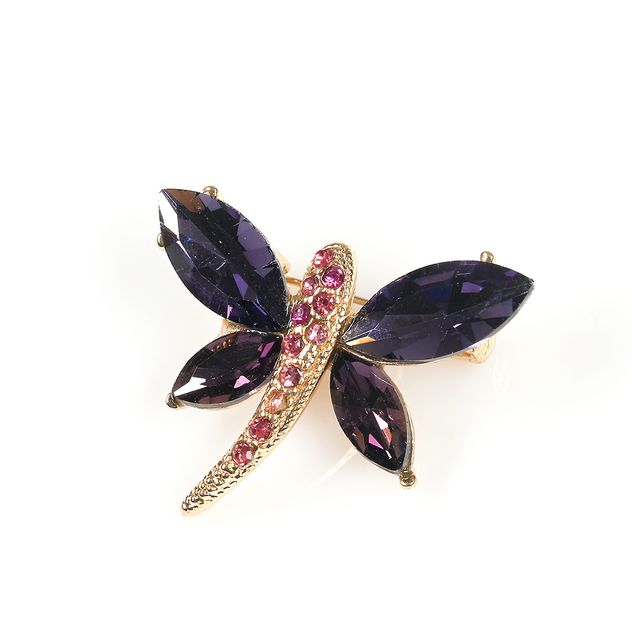 Brosa martisor libelula aurie cu aripi mov