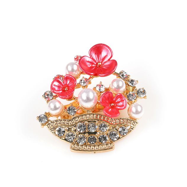 Brosa martisor cos auriu cu flori roz