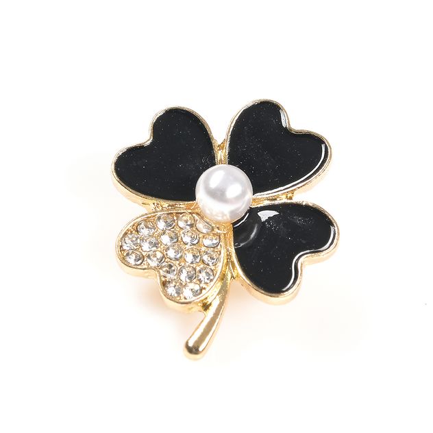 Brosa martisor trifoi negru cu detalii aurii