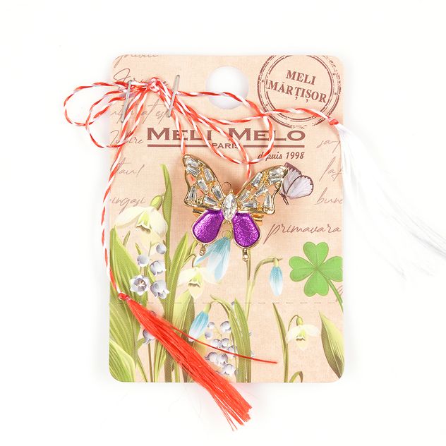 Brosa martisor fluture cu aripi mov si pietre acrilice