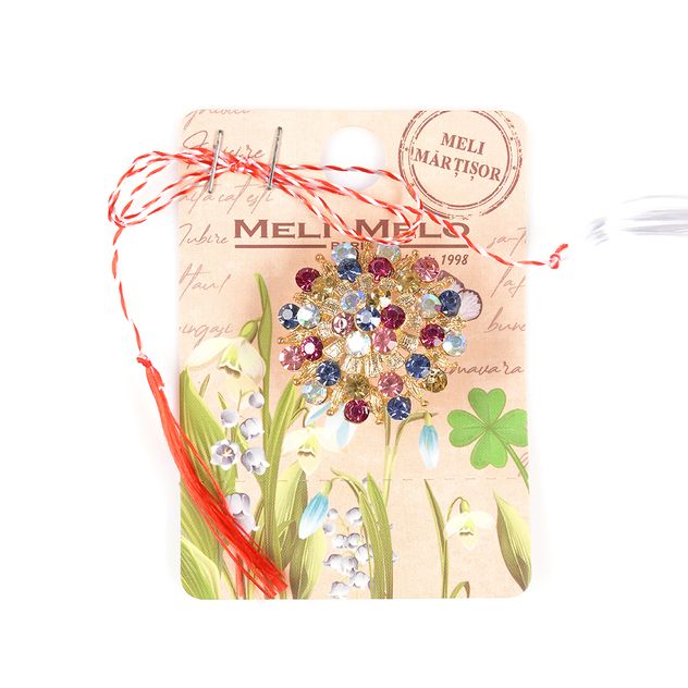 Brosa martisor floare decorata cu pietre colorate