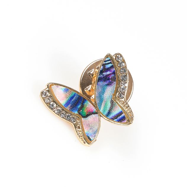 Brosa martisor fluture cu margini aurii si pietre acrilice