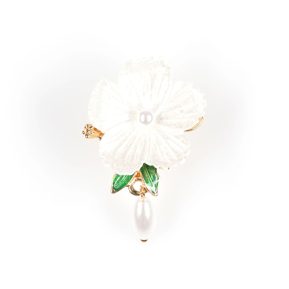 Brosa martisor floare alba cu perla