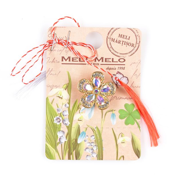 Brosa martisor floare cu pietre irizate