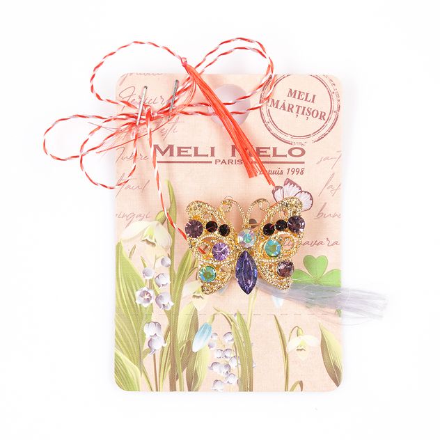 Brosa martisor fluture auriu cu accente violet