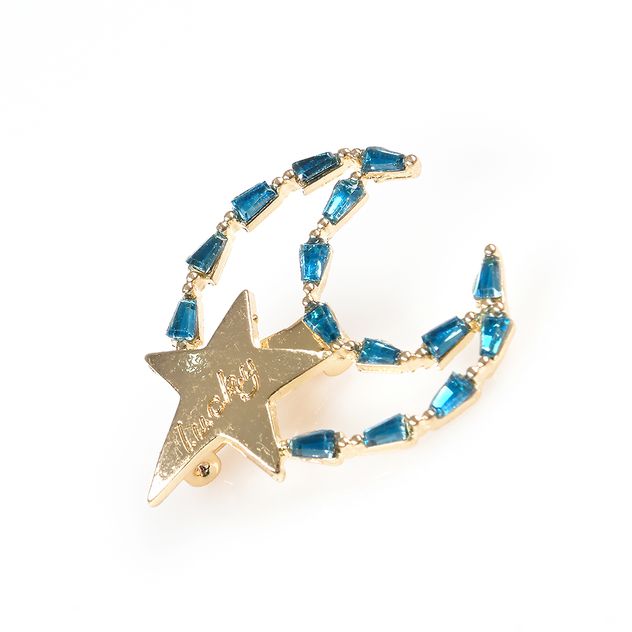 Brosa martisor semiluna cu pietre albastre