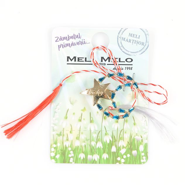 Brosa martisor semiluna cu pietre albastre