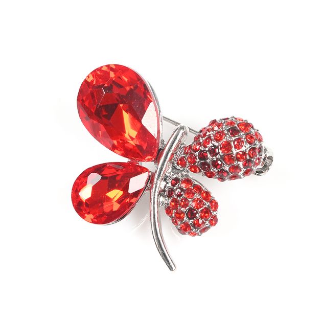 Brosa martisor fluture argintiu cu pietre rosii