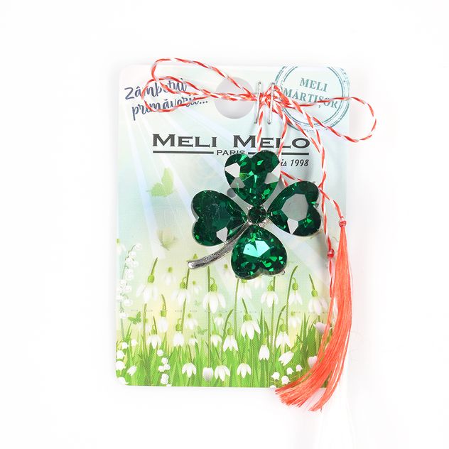 Brosa martisor trifoi elegant cu pietre verzi