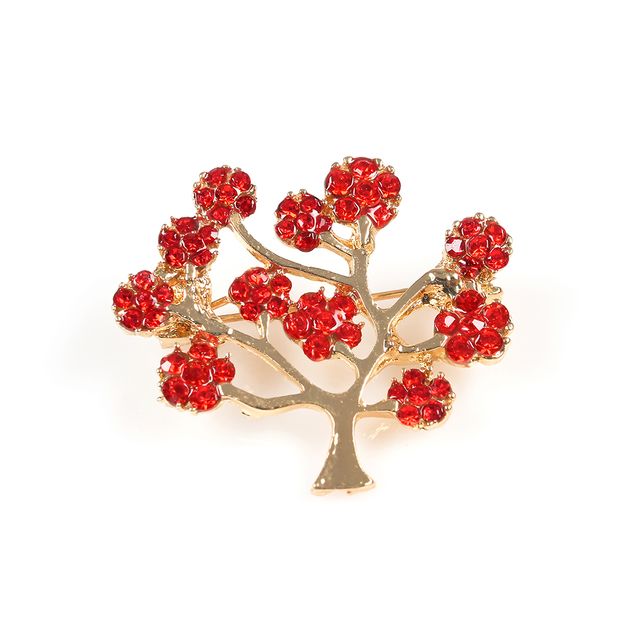 Brosa martisor copac auriu cu flori rosii